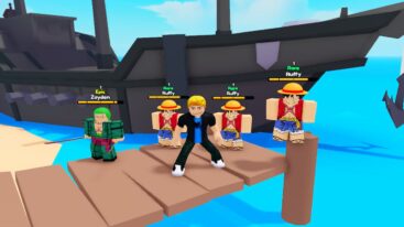 Roblox Anime Realms Simulator Standing On Wooden Pier With Pets And Boat Behind