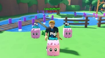 Roblox Catch A Fish Simulator In Front Of A Pond With Three Pet Pigs