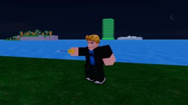 Roblox Level Piece Standing Before Ocean Swinging Sword