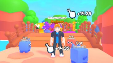 Roblox Lucky Tappers Standing Near A Bridge With Two Cats And A Dog
