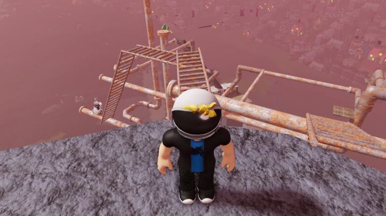 Roblox Only Up Blox Standing On Rock Platform Overlooking Rusty Pipes