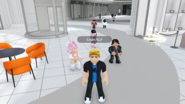 Roblox Outfit Square Standing In White Mall With Orange Chairs