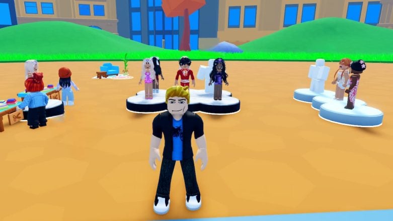 Roblox Style Stars Standing In Front Of Clothing