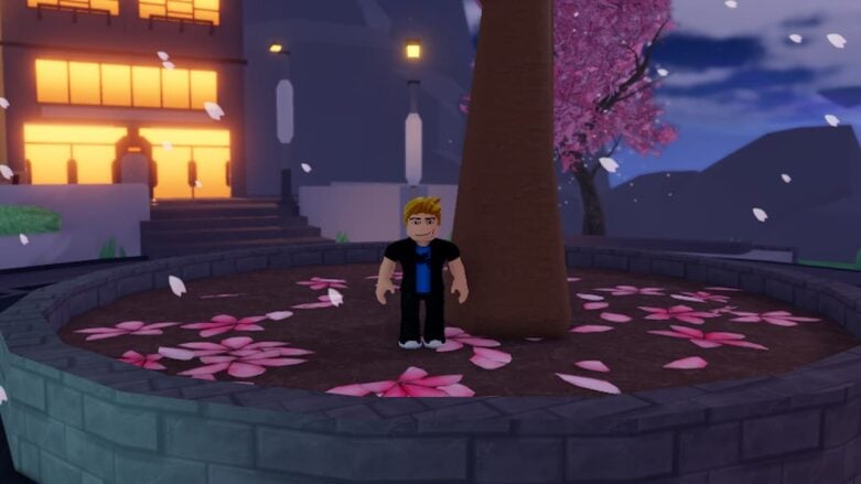 Roblox Ugc Rng Standing Next To A Pink Blossom Tree