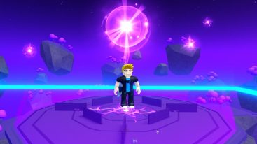 Roblox Blade Blitz Standing On See Through Platform With Purple Lights Behind