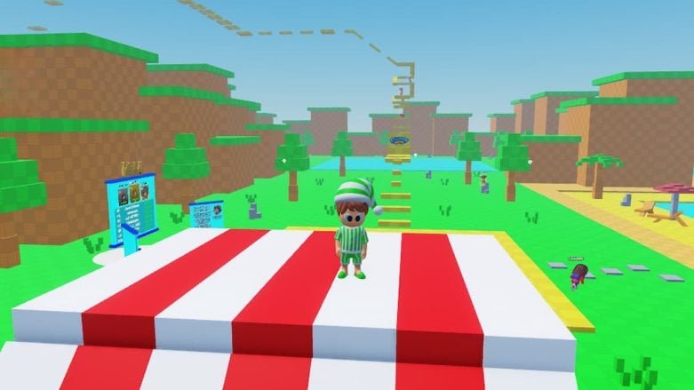 Roblox Clumsy Guys Standing On A Red And White Roof