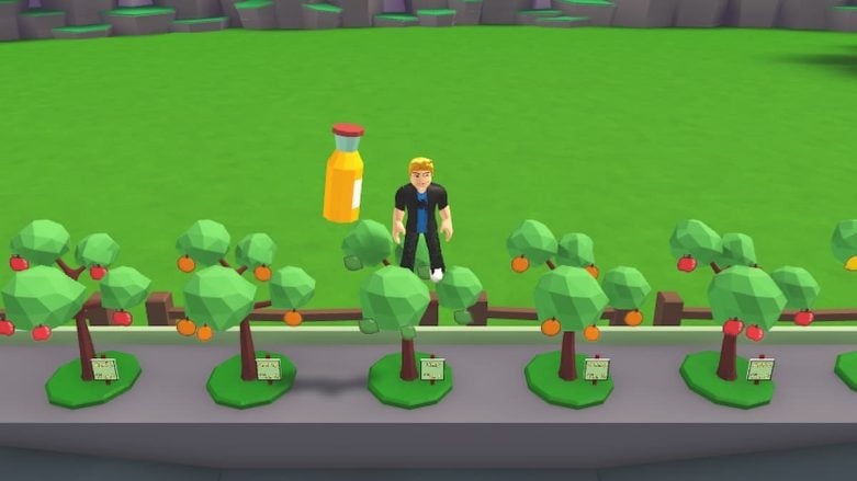 Roblox Fruit Blend Tycoon Standing On Top Of A Lime Tree Next To Orange Trees