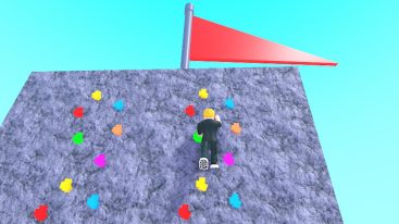 Roblox Rock Climb Simulator Climbing A Rock Face With Multicolored Holdings With A Red Flag On Top