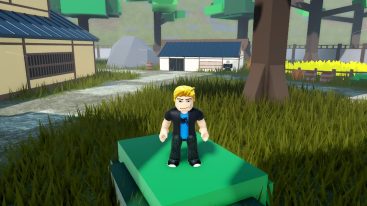 Roblox Weak Legacy Standing On Green Cube Surrounded By Grass
