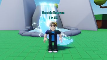 Roblox Banana Rng Avatar Wearing A Blue Electric Banana On Back With Waterfall Behind