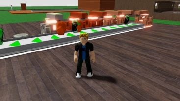 Roblox Doors Tycoon Standing In Front Of Conveyor Belt With Figurines