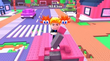 Roblox Eat And Fight Avatar Standing On Pink Car Eating A Pink Grey Block