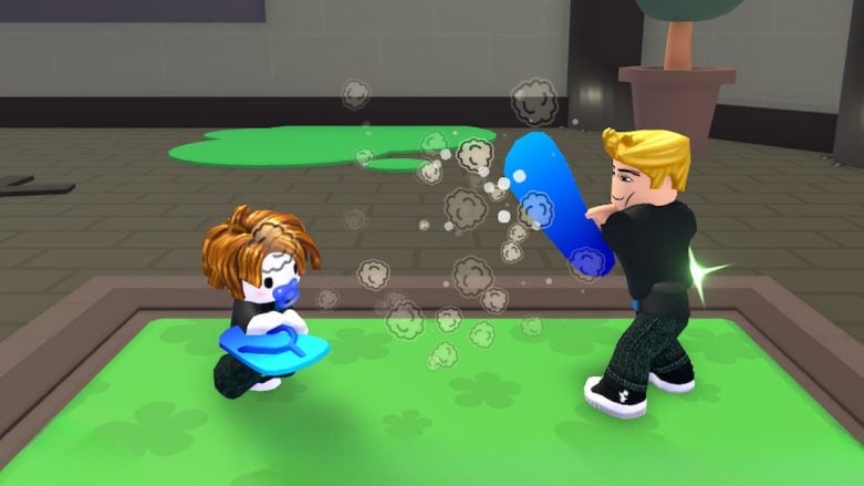 Roblox Flip Flop Simulator Holding A Blue Flip Flop On A Green Mat