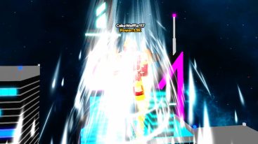 Roblox Jetpack Simulator Flying In Space Neon City Behind White Glow