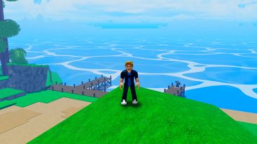 Roblox Star Piece Standing On Green Hill Overlooking Dock And Ocean