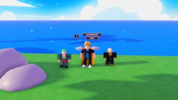 Roblox Anime Power Evolution Simulator Standing With Two Pets With Water Behind