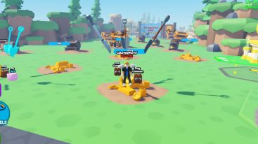 Roblox Dig Treasure Simulator Standing On Gold With Three Grey Shovels Hovering Above Character
