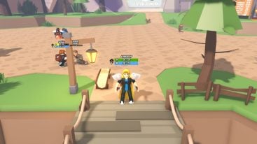 Roblox Fighter Simulator Standing Near Bridge As People Fight Behind