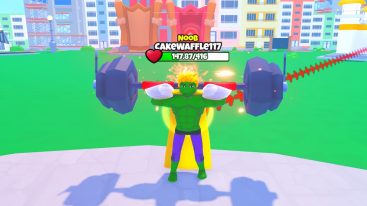 Roblox Hulk Simulator Green Character Holding Weigts On Shoulders