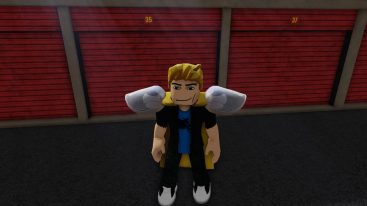 Roblox Lucky Lockups Standing In Front Of Red Storage Containers