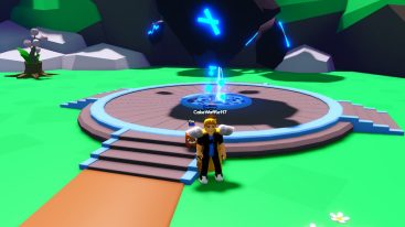 Roblox Magic Fighting Simulator Standing Near Stairs Near A Large Floating Blue Crystal