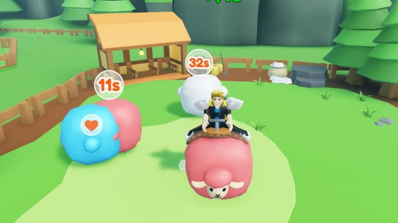 Roblox Sheep Tycoon Riding Pink Sheep While Near Blue Pink And White Sheep