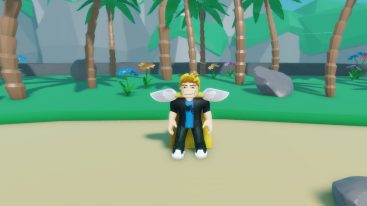 Roblox Spin 4 Lims Avatar Wearing Yellow Cape Near Palm Trees And Grass