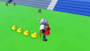 Roblox Duck Army Standing In Grass As Four Yellow Ducks Follow Me