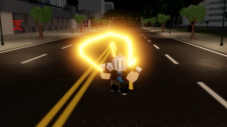Roblox Flashpoint Worlds Collide Running Down Road With Sparks Radiating Off Character