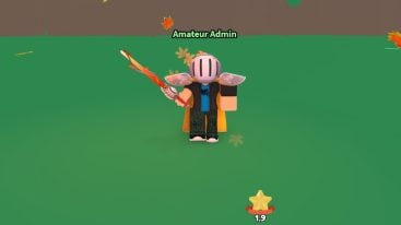 Roblox Free Admin Mayhem Standing On Grass Holding A Fire Sword