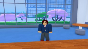 Roblox My Anime Life Standing In School Uniform With Pink Cherry Blossom Trees Outside Window