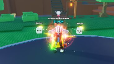 Roblox Saber Training Simulator Holding A Green Light Saber While Glowing Red