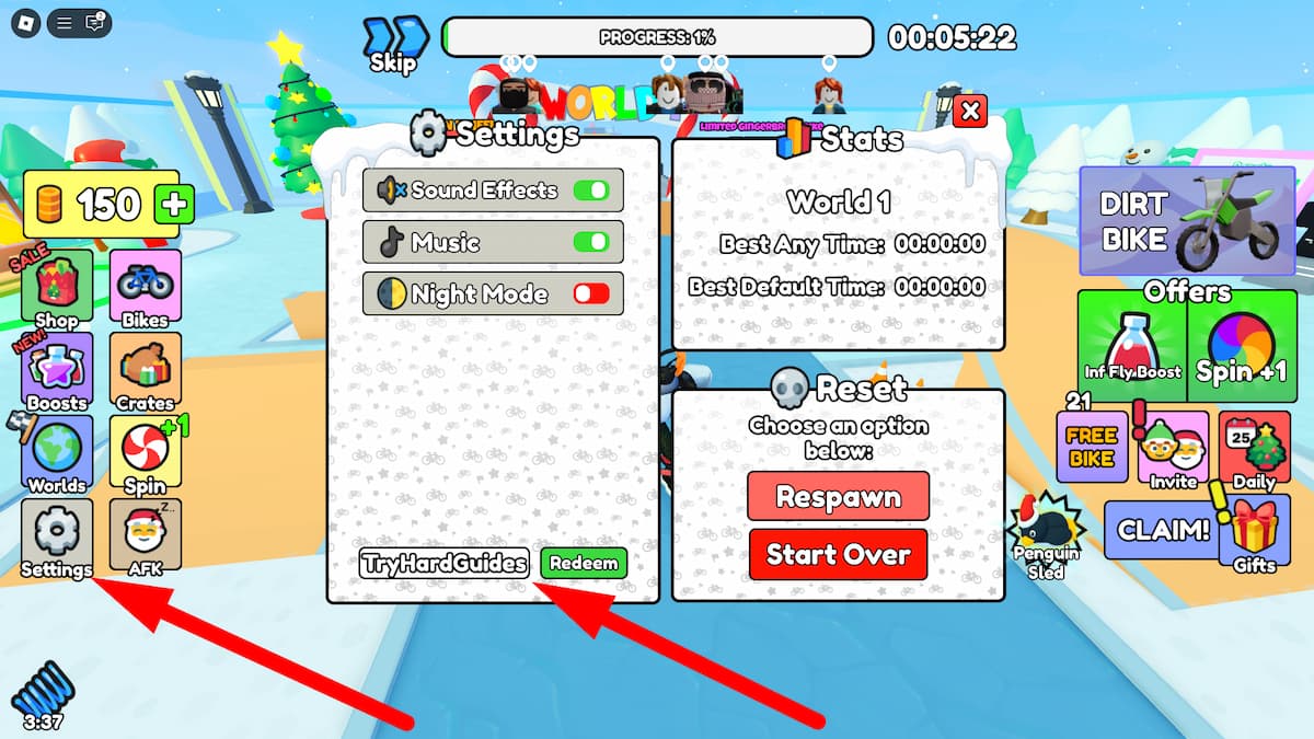 Bike Obby Codes [Winter] (August 2026) - Try Hard Guides