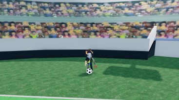 Roblox Super Free Kick Avatar Wearing Helmet With Football At Feet As Crowds Watch