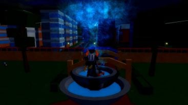 Roblox Plus Ultra Lecacy Avatar Wearing Silver Helmet Standing On Top Of Water Fountain