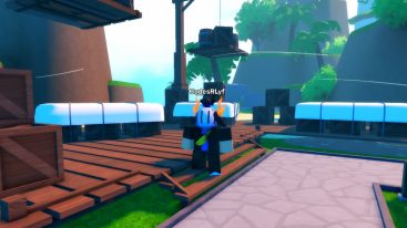 Roblox Anime Spirits Journey Avatar Wearing Silver Helmet Standing Near Crates And Cranes