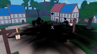 Roblox Arcane Piece Avatar Wearing Silver Helmet Creating A Black Vortex Near Houses