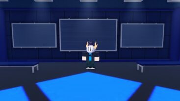 Roblox Azure Latch Avatar Wearing Silver Helmet Standing Near Three Big Tvs In A Blue Room