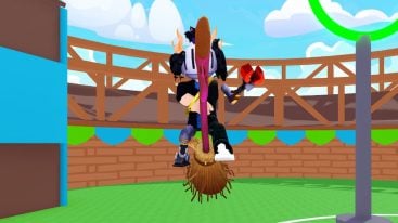 Roblox Broomstick Race Simulator Avatar Wearing Silver Helmet Riding On Wooden Broomstick