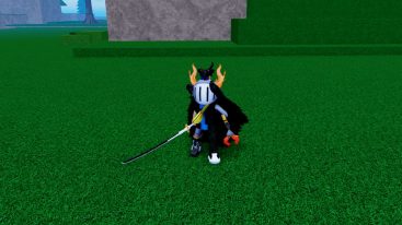 Roblox Dawn Piece Avatar Wearing Silver Helmet And Black Cloak Holding Katana In Right Hand