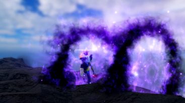 Roblox Elemental Wars Avatar Wearing Silver Helmet Standing In Dark Shadow Circle Portals