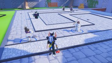 Roblox Jujutsu Anime Defense Avatar Weaing Silver Helmet In Part As Different Units Are Laid On A Path