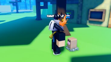 Roblox Monster Quest Go Avatar Wearing Silver Helmet Standing Outside House With Pet Diglet