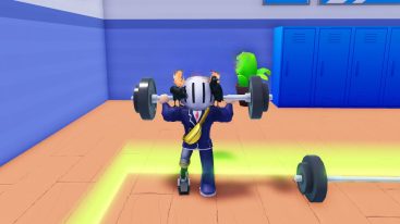 Roblox Schoolboy Evolution Avatar Wearing Silver Helmet And Blue School Uniform Holding Weight Bar On Shoulders