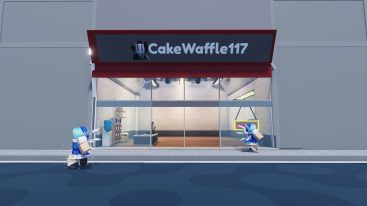 Roblox Tcg Card Shop Simulator A Shop Called Cakewaffle117 Glass Windows Blue Cosplay Npcs Walking Outside