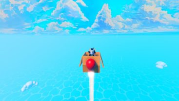 Roblox To The Moon Avatar Wearing Silver Helmet Sitting In A Cardboard Box Attached With Rockets In The Sky