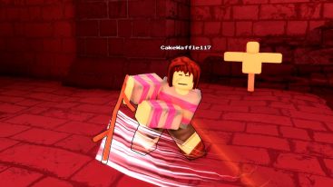 Roblox Undertale World A Avatar With Brown Hair Wearing Pink And White Top Swinging A Stick Near A Training Dummy In Red Castle