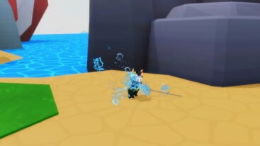 Roblox 1 Unlimited World Avatar Wearing Silver Helmet Swinging Katana Covered In Blue Thunder