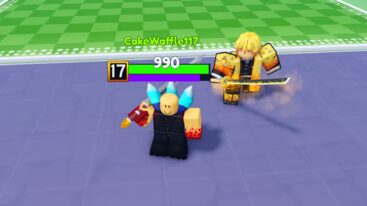 Roblox 100k Demon Lords Bald Avatar Holding Sword Near Yellow Clothed Npc