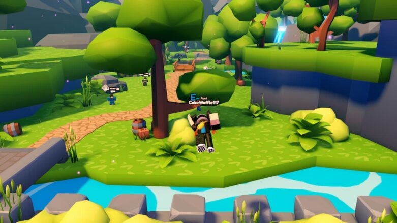 Roblox Anime Evolution Avatar Wearing Silver Helmet Backflipping On Wall With Forest Behind